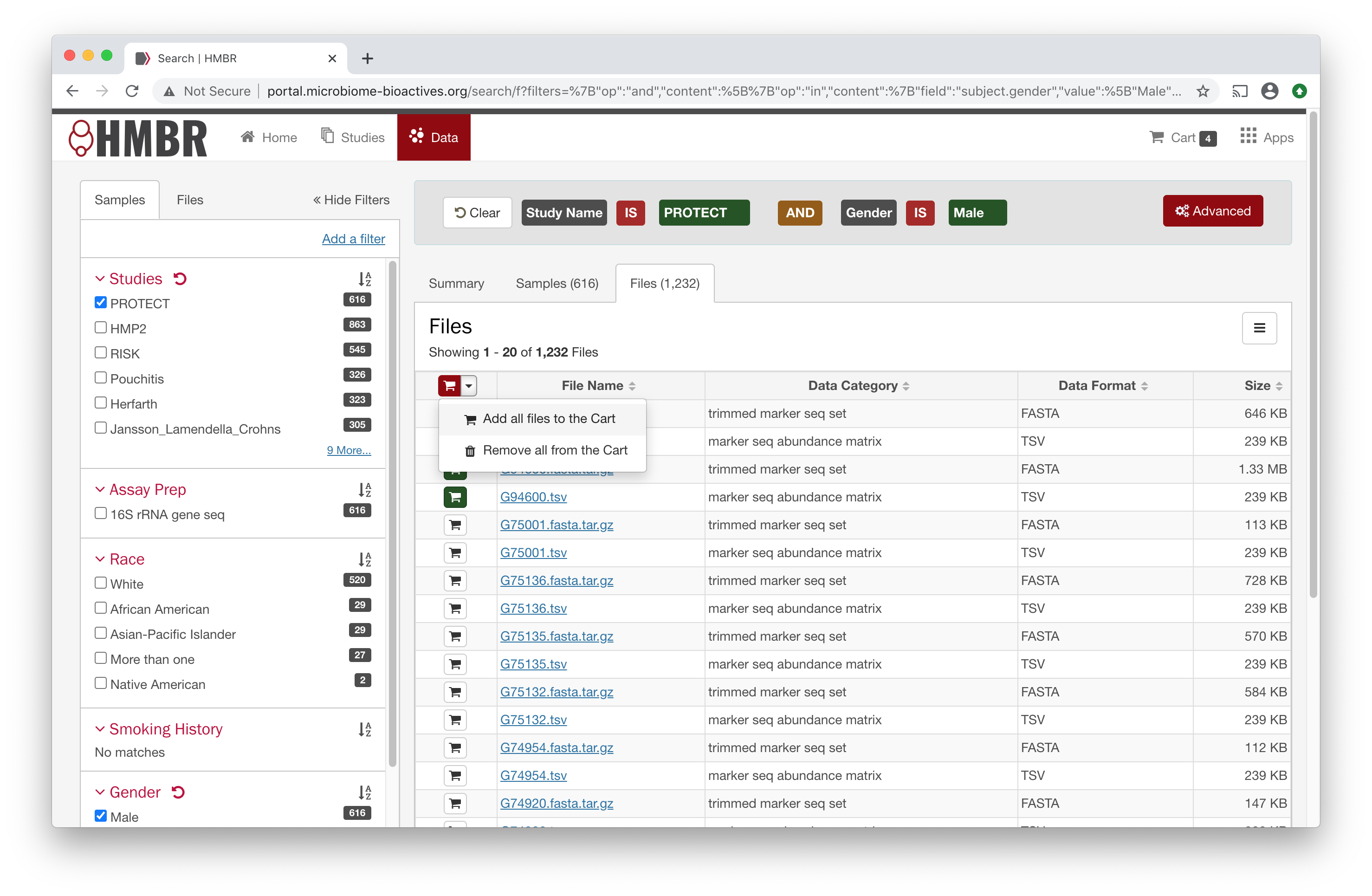 Add files to shopping cart